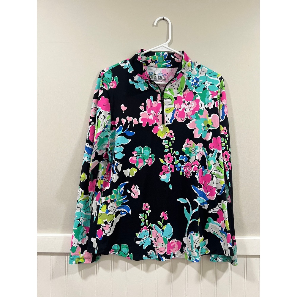 IBKUL Quarter Zip Long Sleeve Top Golf Tennis UPF 50+ Outdoor Women Size Large